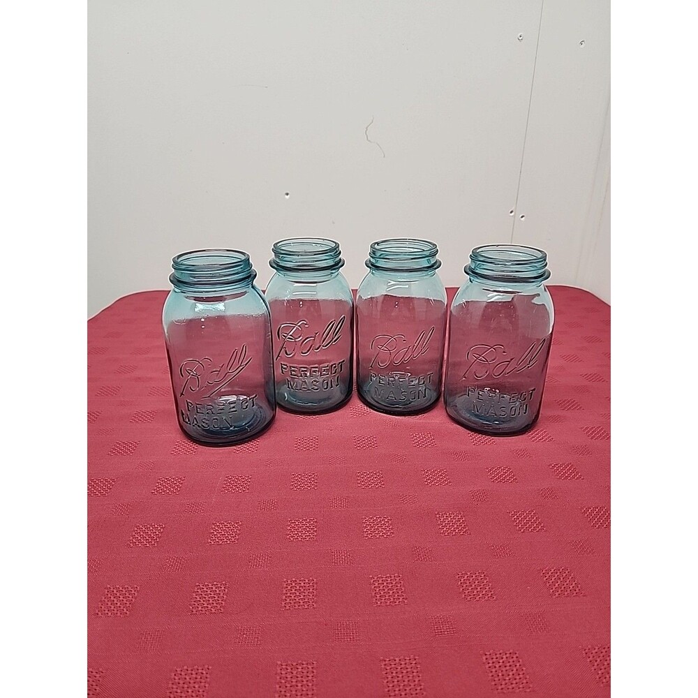 Vintage Ball Blue Perfect Mason Jars 1 Qt. 1920s Set Of 4 Excellent Condition #5